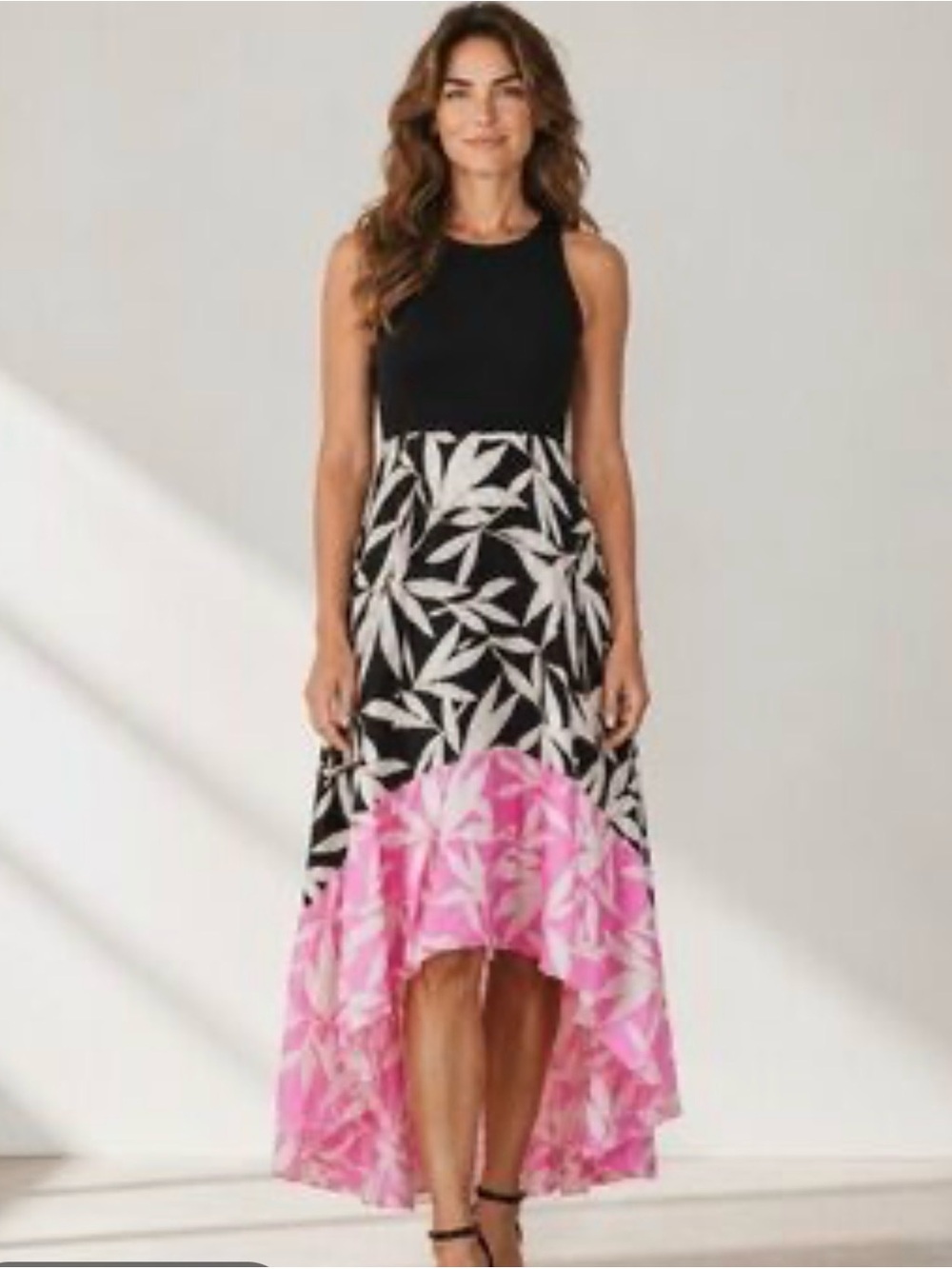 Vince Camuto Black, White & Pink High-Low Maxi Dress